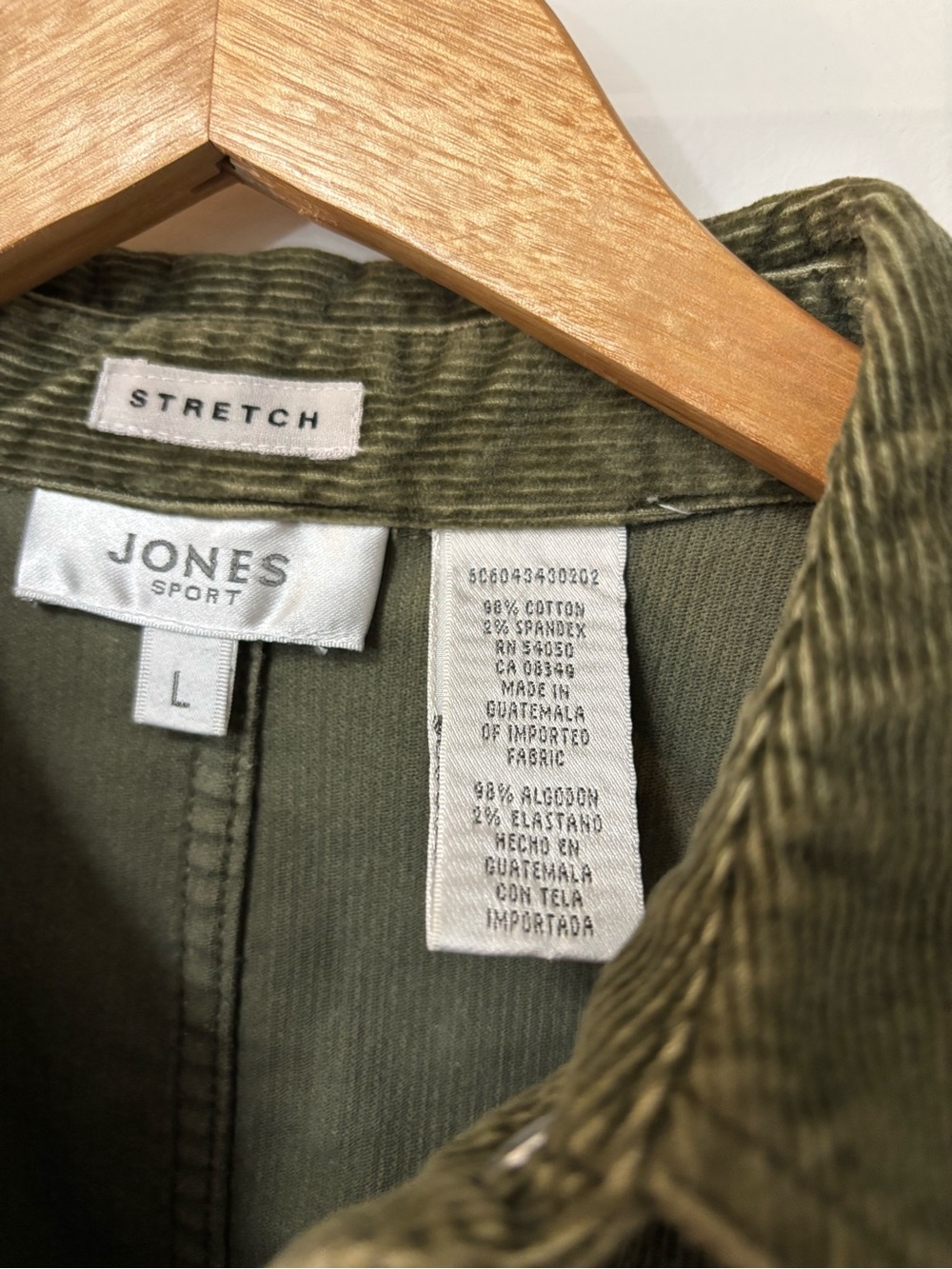 Jones New York Sport Olive Green Corduroy Jacket, Size L (w/ flaw) - Picture 8 of 10